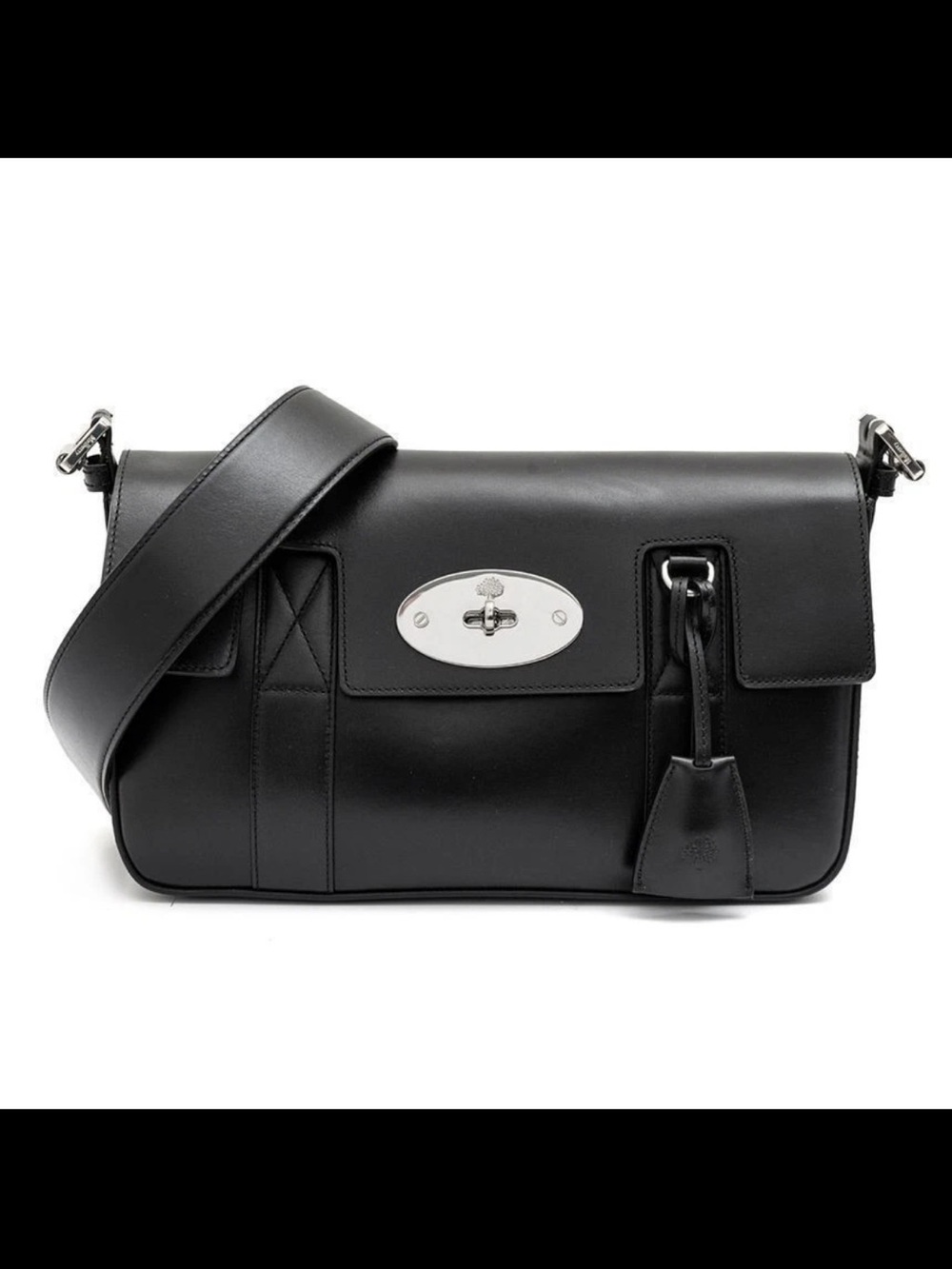 Mulberry Black Leather Shoulder Bag with Silver Turn-Lock